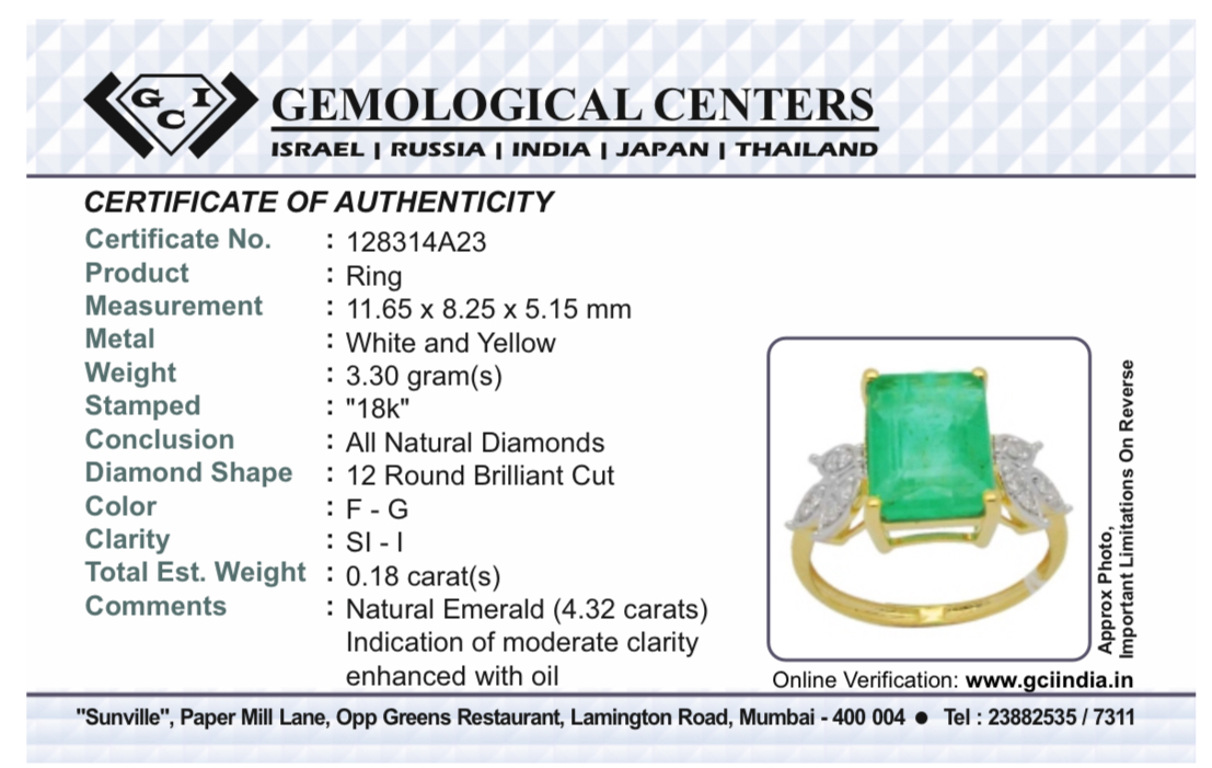 Beautiful Natural Emerald 4.32 CT With Natural Diamonds & 18k Gold - Image 9 of 9