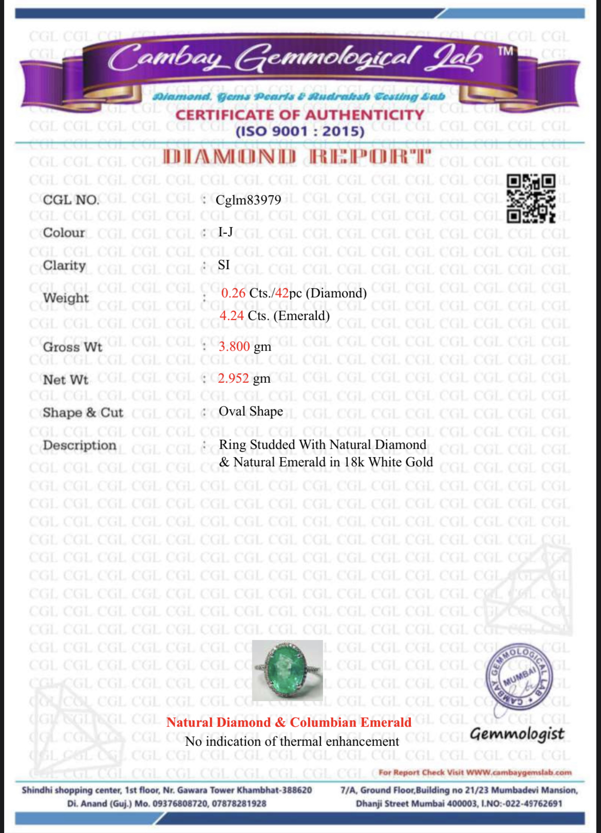 Beautiful 4.24CT Untreated Natural Columbian Emerald Ring ,Diamonds & 18k Gold - Image 6 of 6