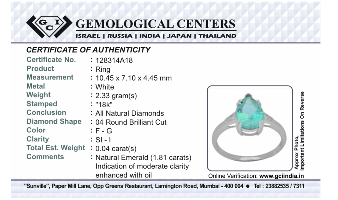 Beautiful Natural Emerald 1.81 CT With Natural Diamonds & 18k Gold - Image 12 of 12