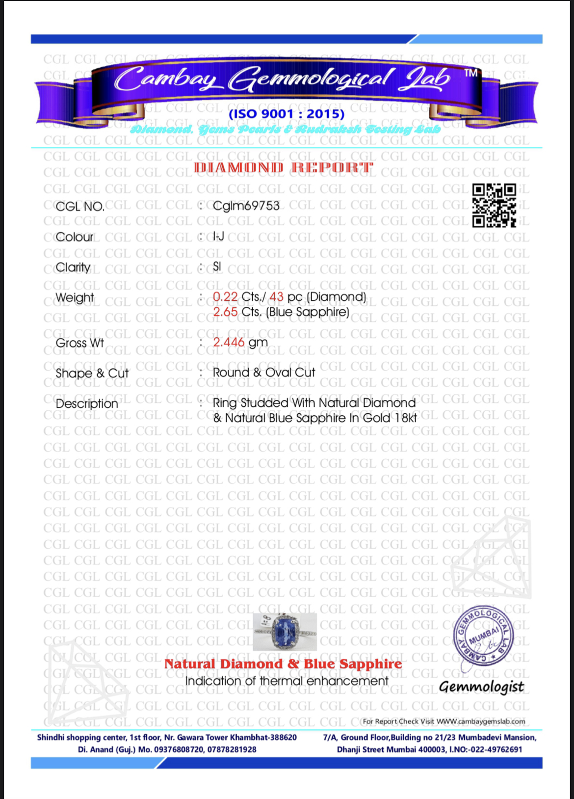 Beautiful 2.65 CT Natural Ceylon Cornflour Blue Sapphire Diamonds & 18k Gold - Image 6 of 7