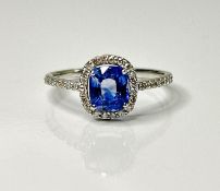 Beautiful 1.30 CT Natural Ceylon Blue Sapphire Diamonds & Platinum