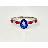 Beautiful 1.06 CT Unheated Burma Blue Sapphire ,Ruby Diamonds & Platinum