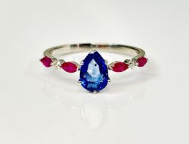 Beautiful 1.06 CT Unheated Burma Blue Sapphire ,Ruby Diamonds & Platinum