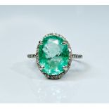 Beautiful 4.15CT Natural Untreated Columbian Emerald Ring, Diamonds & 18k Gold