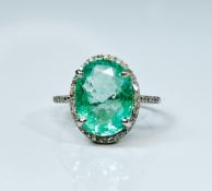 Beautiful 4.15CT Natural Untreated Columbian Emerald Ring, Diamonds & 18k Gold