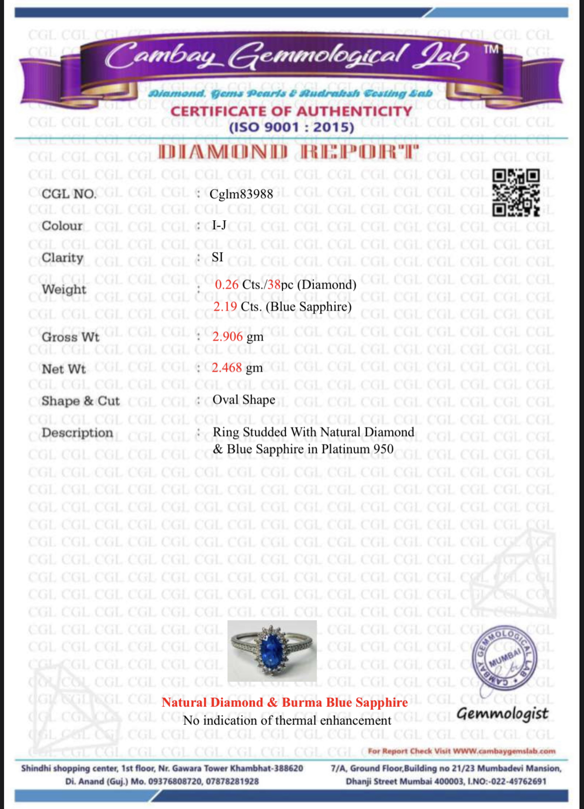 Beautiful 2.24 CT Unheated Burma Blue Sapphire Diamonds & Platinum - Image 6 of 6