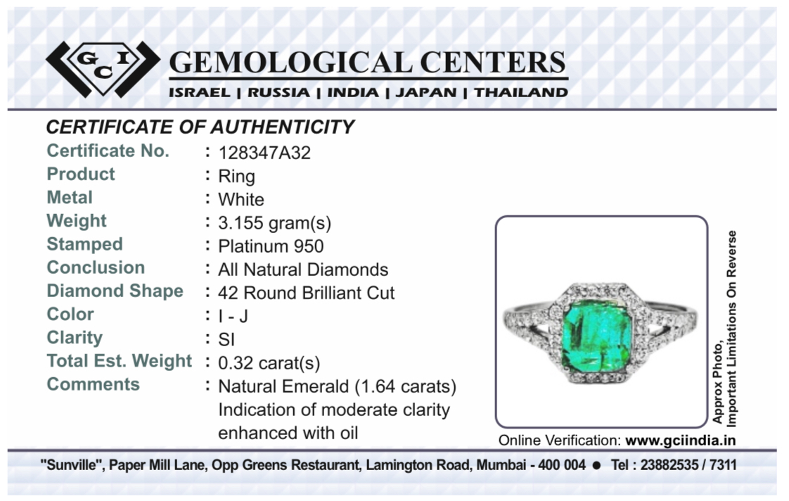 Beautiful 1.64 CT Natural Emerald Ring With Natural Diamonds & Platinum 950 - Image 10 of 10