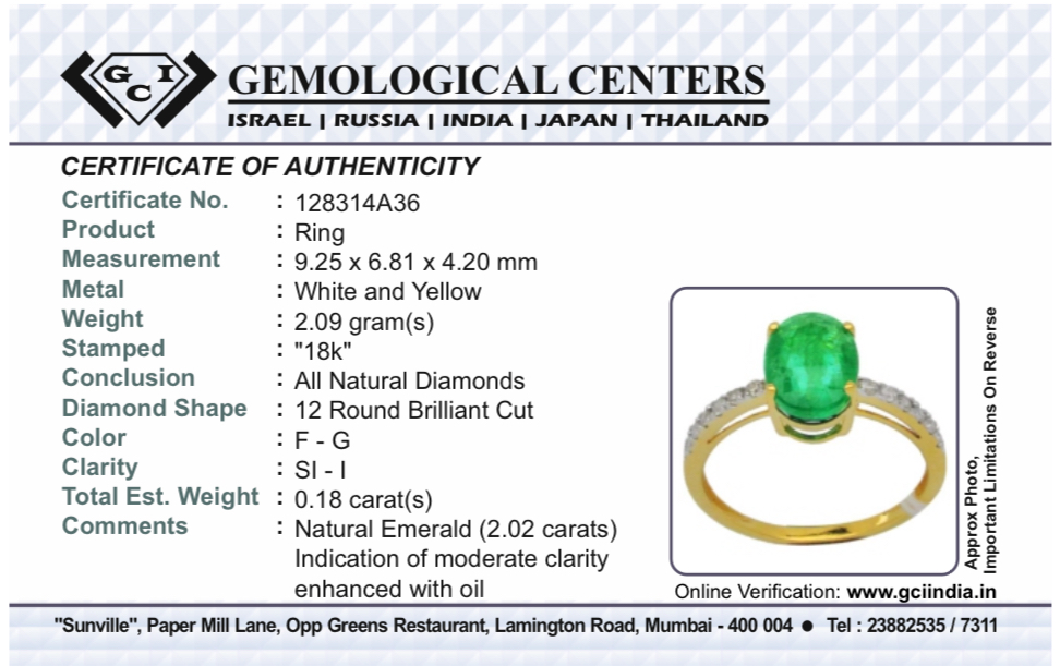 Beautiful Natural Emerald 2.02 CT With Natural Diamonds & 18k Gold - Image 8 of 8