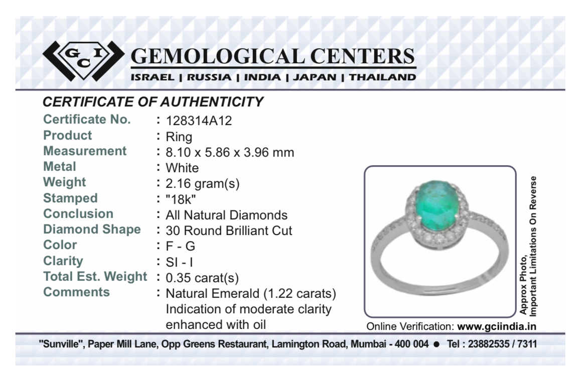 Beautiful Natural Emerald 1.22CT With Natural Diamonds & 18k Gold - Image 9 of 9