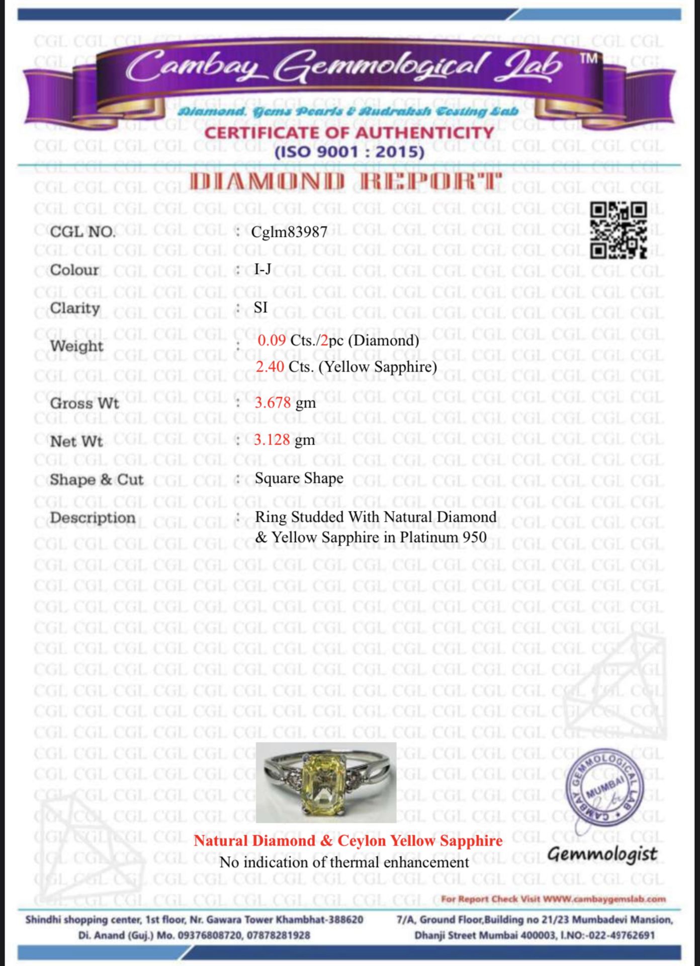 Beautiful Unheated Untreated Natural Ceylon yellow Sapphire Diamonds & Platinum - Image 7 of 7