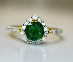 Beautiful Natural Emerald 0.92 CT With Natural Diamonds & 18k Gold