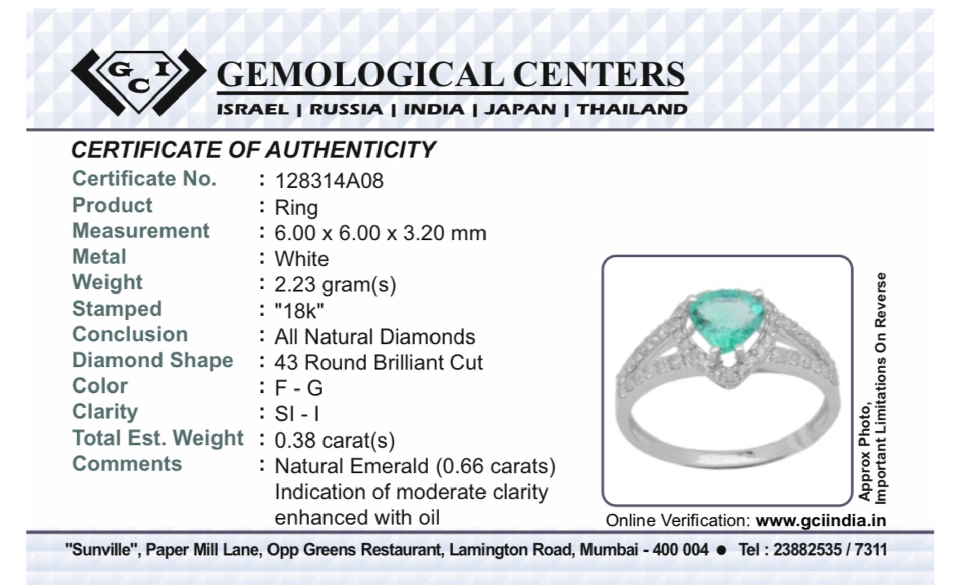 Beautiful Natural Emerald 0.66 CT With Natural Diamonds & 18k Gold - Image 10 of 10