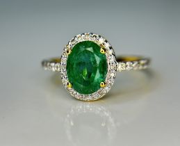 Beautiful Natural Emerald 1.40 CT With Natural Diamonds & 18k Gold