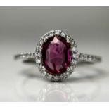 Beautiful Natural Tourmaline Rubellite Ring With Diamonds and 18k Gold