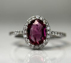 Beautiful Natural Tourmaline Rubellite Ring With Diamonds and 18k Gold