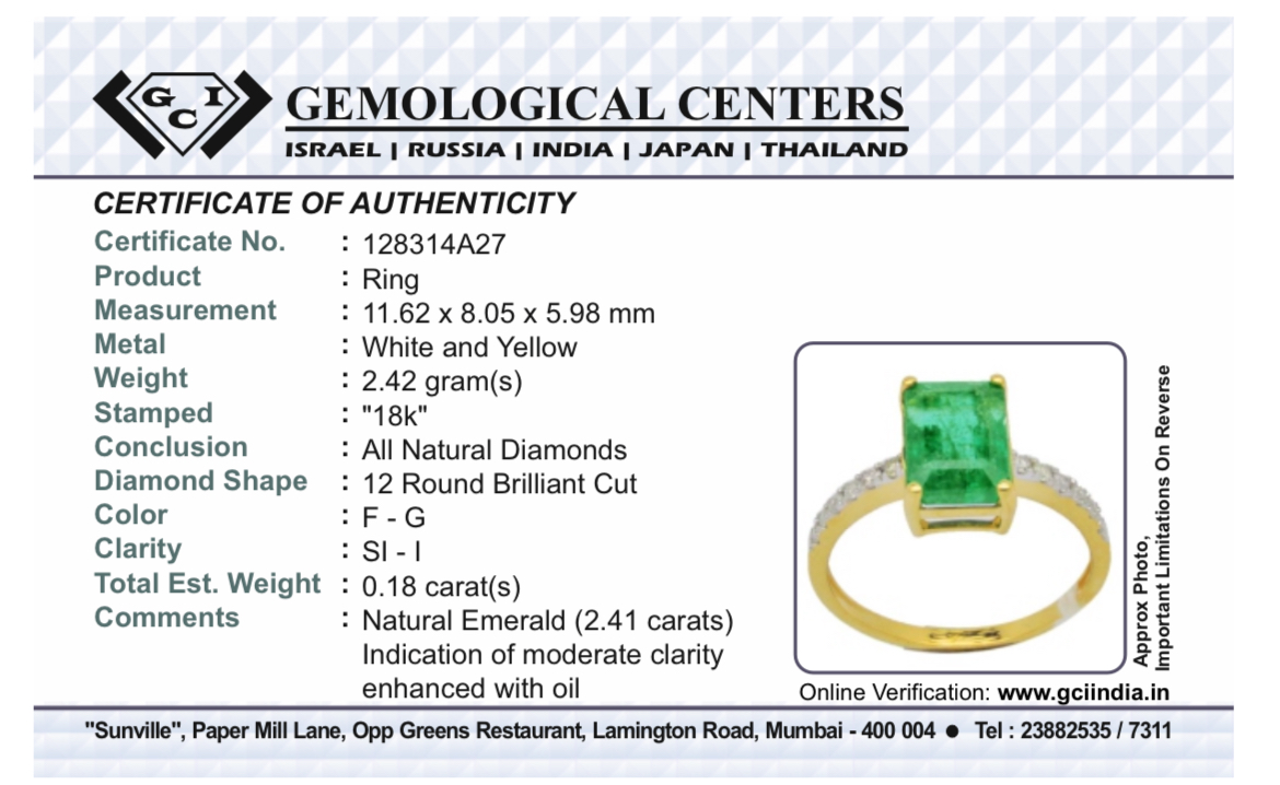 Beautiful Natural Emerald 2.41 CT With Natural Diamonds & 18k Gold - Image 9 of 9