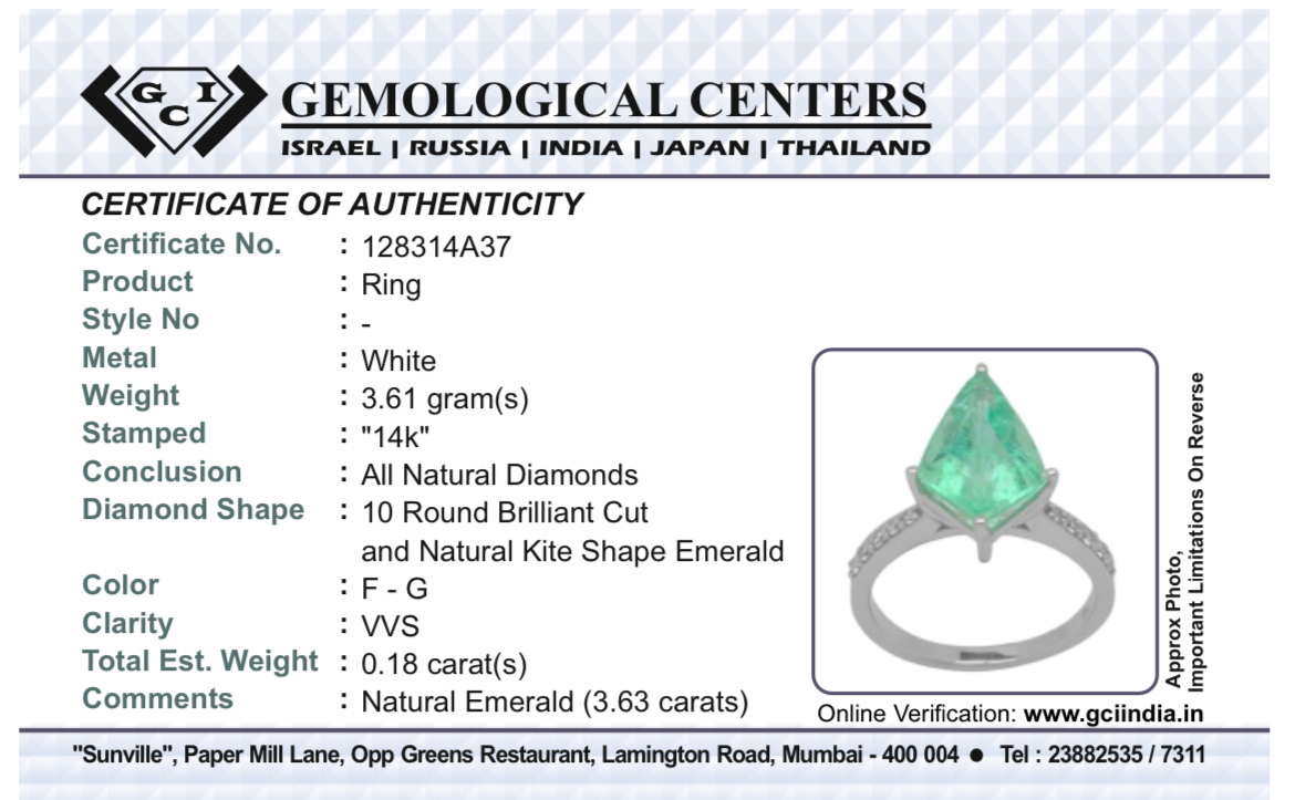Beautiful Natural Columbian Emerald 3.63 CT With Natural Diamonds & 14k Gold - Image 13 of 13