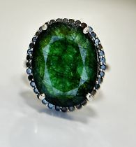 Beautiful Natural Emerald 11ct With Natural Black Diamonds & 18kGold