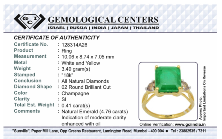 Beautiful Natural Emerald 4.76 CT With Natural Diamonds & 18k Gold - Image 10 of 10