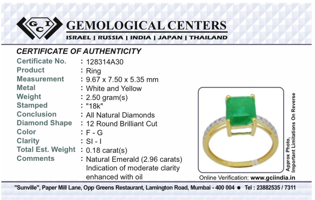 Beautiful Natural Emerald 2.96 CT With Natural Diamonds & 18k Gold - Image 9 of 9