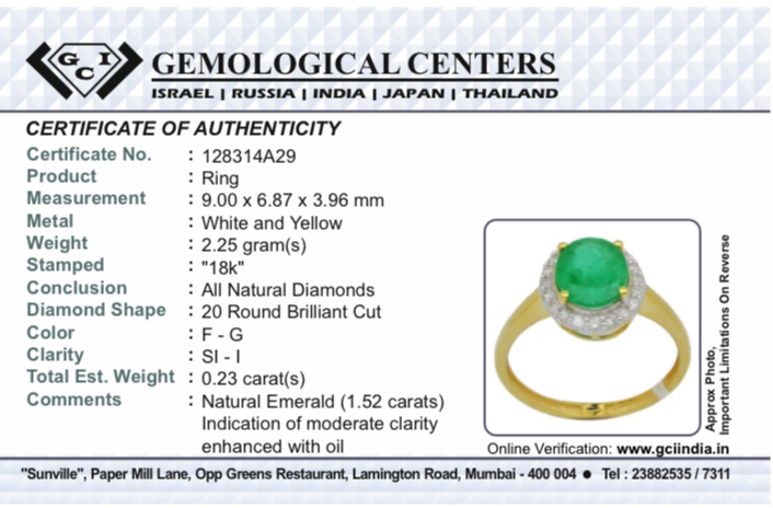Beautiful Natural Emerald 1.52 CT With Natural Diamonds & 18k Gold - Image 8 of 8