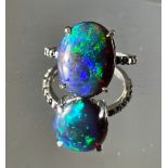 Beautiful 5.22 CT Natural Black Opal Ring With Natural Black Diamond & 18k Gold