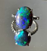 Beautiful 5.22 CT Natural Black Opal Ring With Natural Black Diamond & 18k Gold