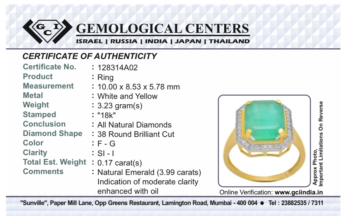 Beautiful Natural Emerald 3.99ct With Natural Diamonds & 18k Gold - Image 9 of 9