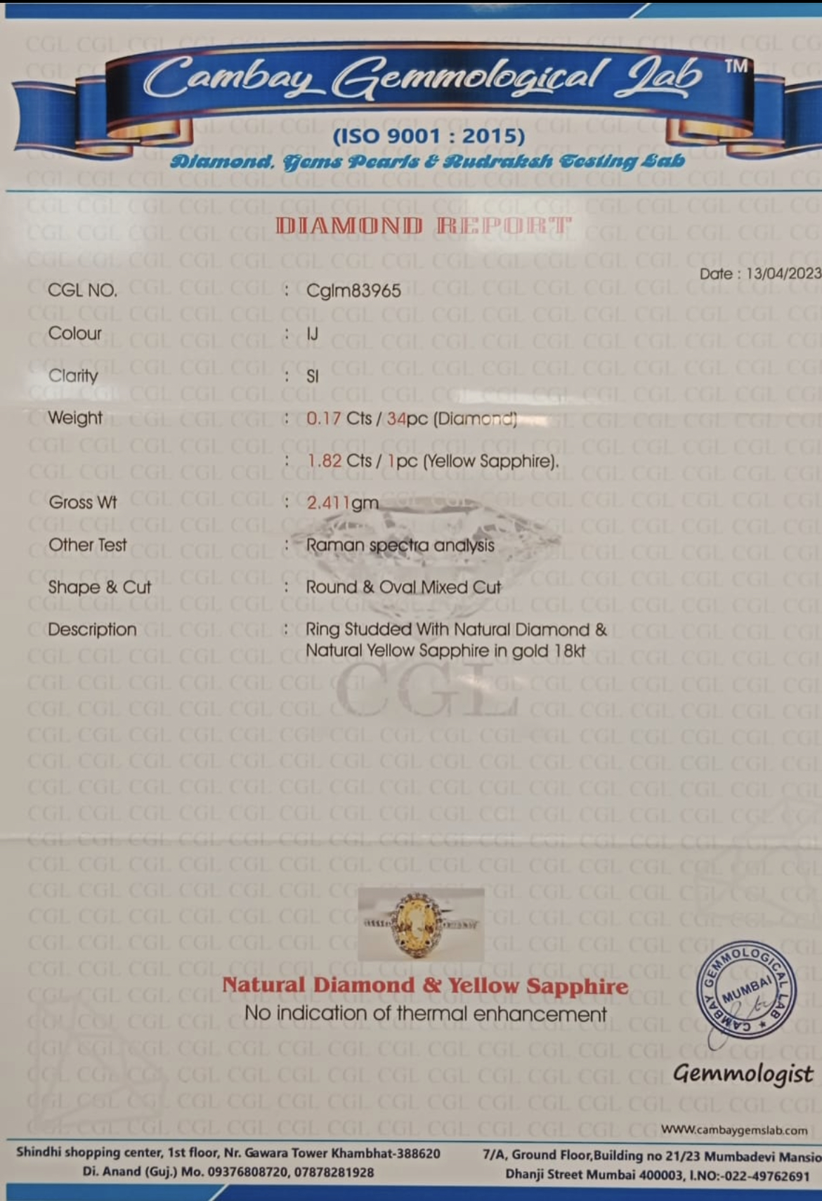 Beautiful Unheated Untreated Natural Ceylon yellow Sapphire Diamonds & 18k Gold - Image 7 of 7