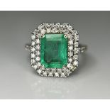Beautiful Natural Columbian Emerald 2.23 CT With Natural Diamonds & 18k Gold