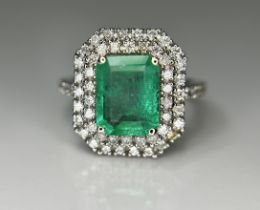 Beautiful Natural Columbian Emerald 2.23 CT With Natural Diamonds & 18k Gold