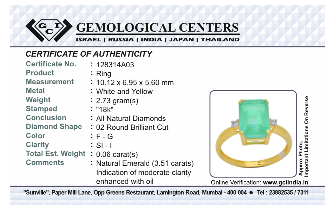 Beautiful Natural Emerald 3.51 CT With Natural Diamonds & 18k Gold - Image 11 of 11