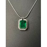 Beautiful 3.04 CT Natural Emerald Pendant With Diamonds & Platinum 950