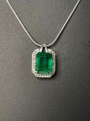 Beautiful 3.04 CT Natural Emerald Pendant With Diamonds & Platinum 950