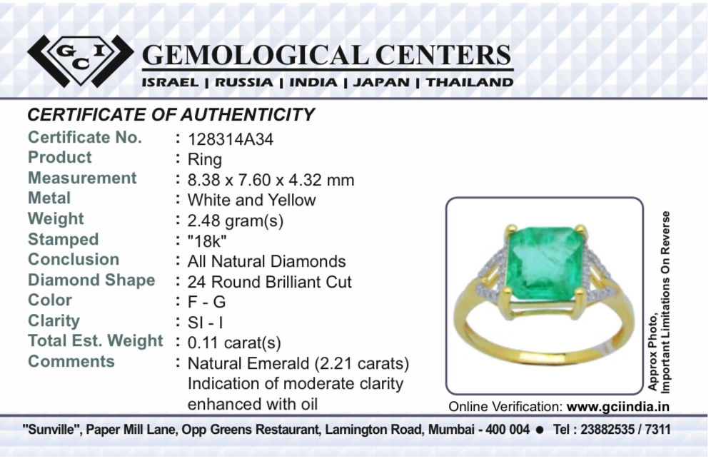 Beautiful Natural Emerald 2.21 CT With Natural Diamonds & 18k Gold - Image 9 of 9