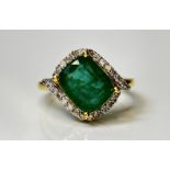 Beautiful Natural Emerald 3.04 CT With Natural Diamonds & 18k Gold