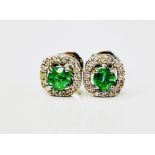 Beautiful Natural Emerald Halo Set Stud Earrings With Diamonds In Platinum 950