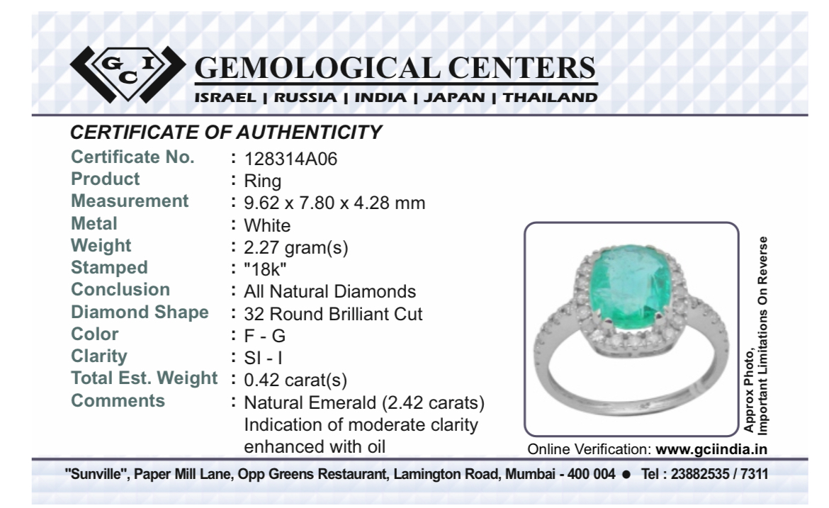 Beautiful Natural Emerald 2.42 CT With Natural Diamonds & 18k Gold - Image 9 of 9