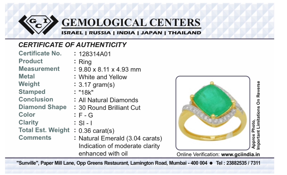 Beautiful Natural Emerald 3.04 CT With Natural Diamonds & 18k Gold - Image 13 of 13