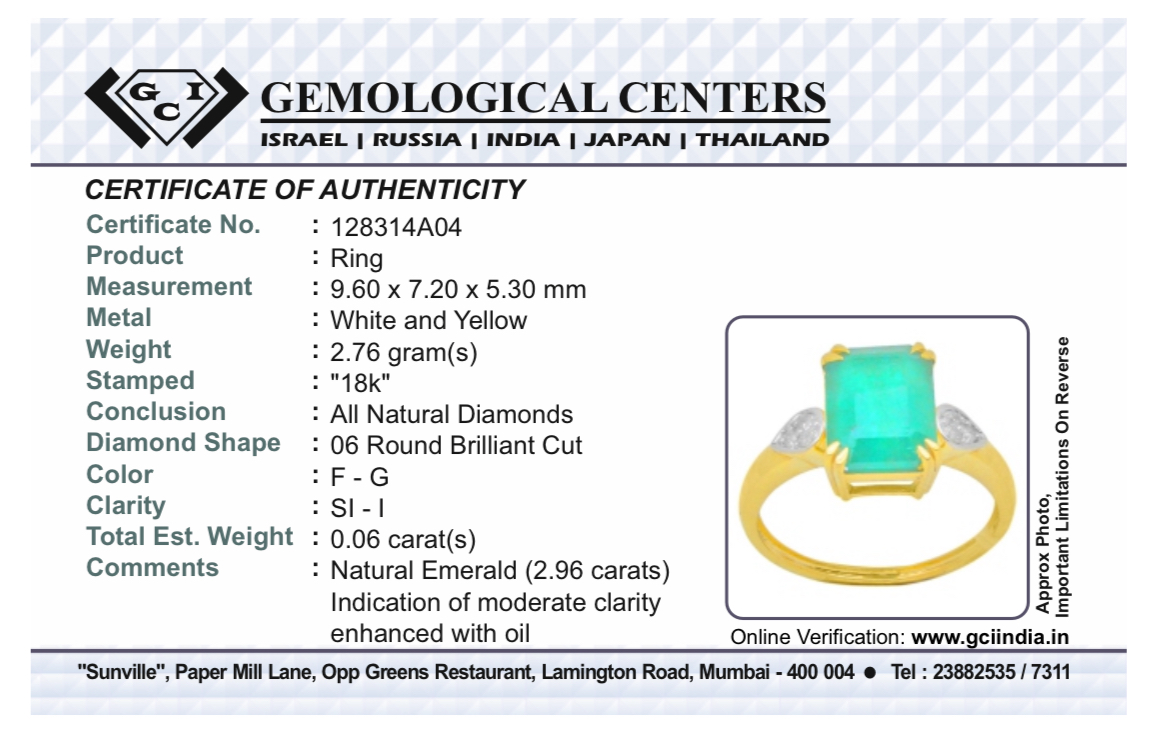 Beautiful Natural Emerald 2.96 With Natural Diamonds & 18k Gold - Image 10 of 10