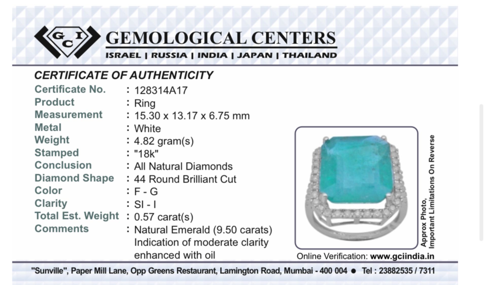 Beautiful Natural Emerald 9.50CT With Natural Diamonds & 18k Gold - Image 11 of 11