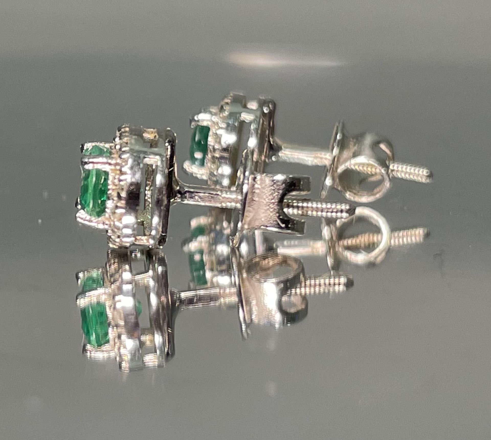 Beautiful Natural Emerald Halo Set Stud Earrings 18k White Gold - Image 5 of 7