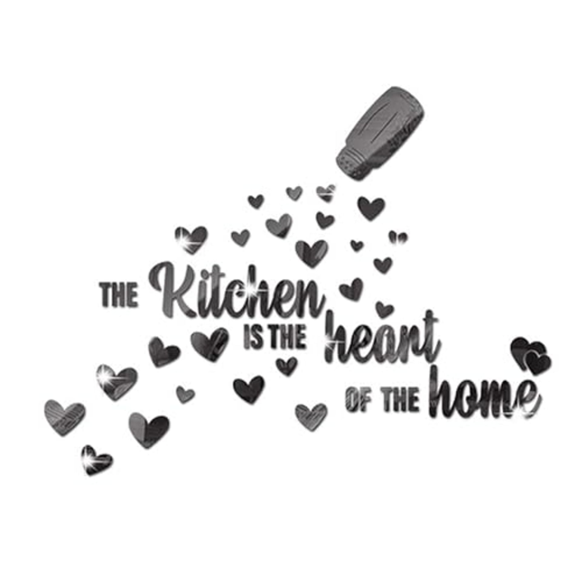The Kitchen Is The Heart of The Home Mirror Wall Sticker, Acrylic Kitchen Wall Decal, Peel and St...