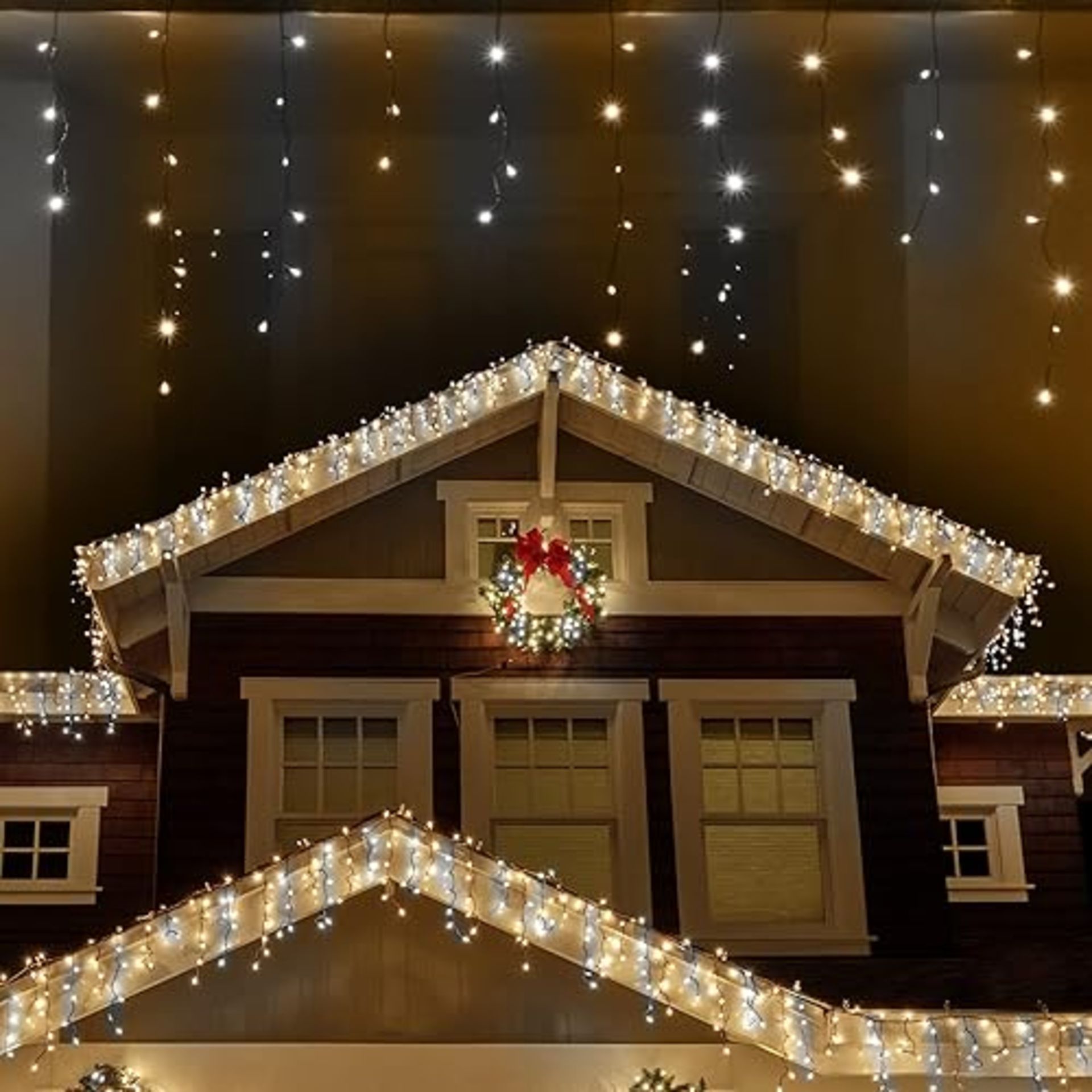 Ansio® Outdoor Christmas Lights 220 LED 7.5M/24Ft Icicle Lights Outdoor & Indoor Warm White & Co...