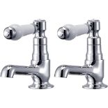 Hapilife DT20E Basin Pair Victoria Traditional Bathroom Sink Taps Mixers Ceramic Lever, Chrome &...
