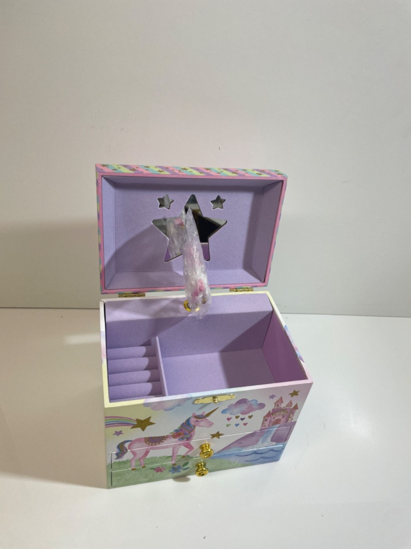 Jewelkeeper Unicorn Jewellery Box For Girls With 2 Pull-Out Drawers, Glitter Rainbow and Stars Un... - Image 2 of 3