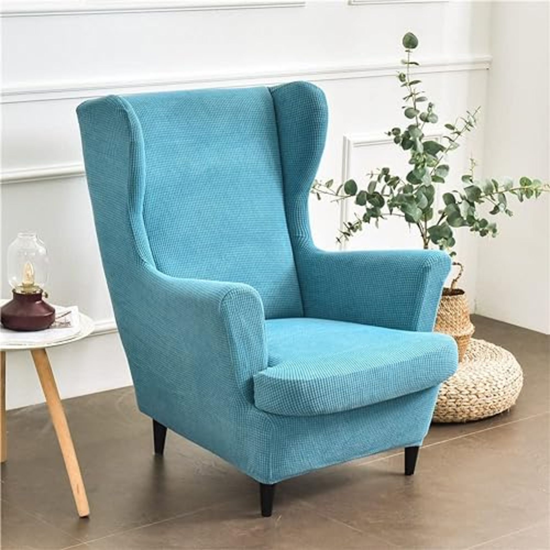Highdi Wingback Chair Covers 2 Piece Stretch Wing Chair Slipcover, Solid Colour Jacquard Thicken S..