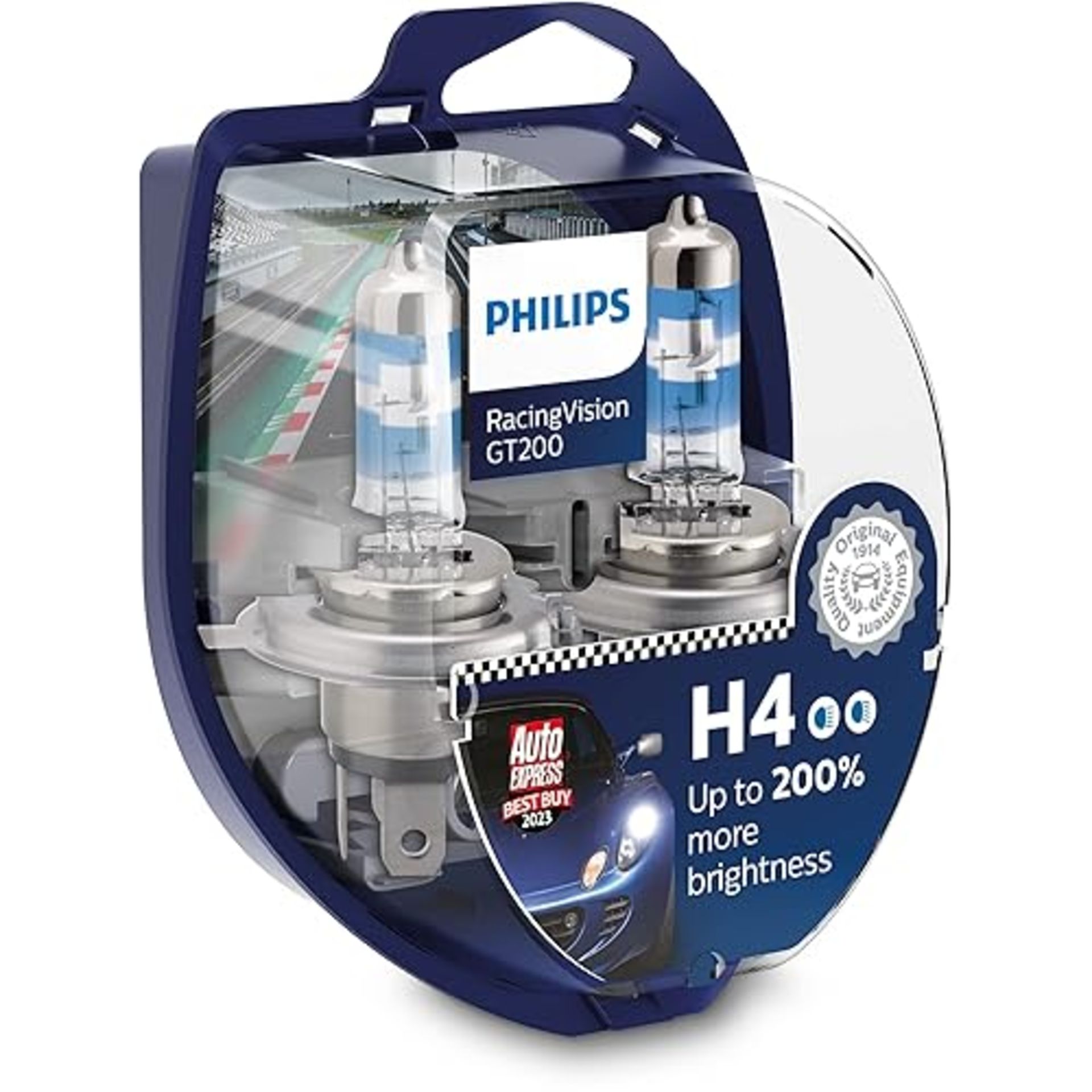 Philips 575528 Racingvision GT200 H4 Car Headlight Bulb +200%, Set of 2