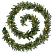 WeRChristmas Pre-Lit Garland Christmas Decoration Illuminated With 40 Warm LED Lights, Green, 9 F...