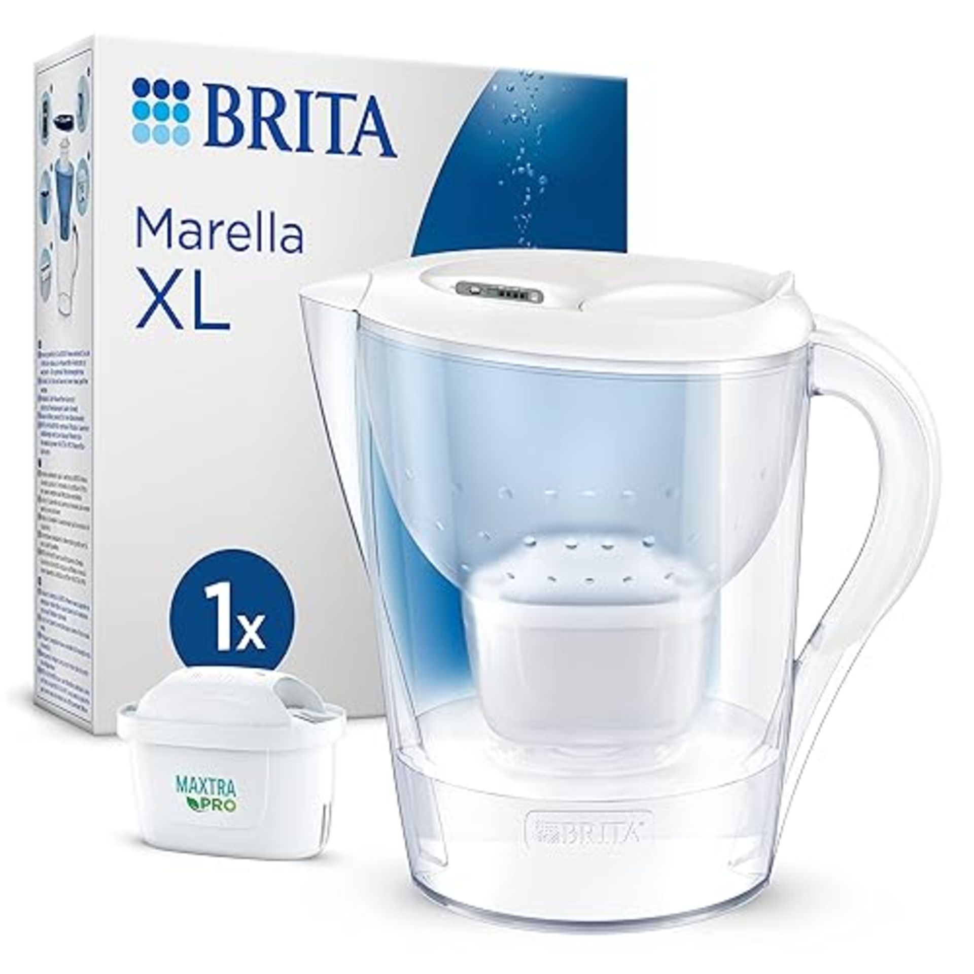 Brita Marella XL Water Filter Jug White (3.5L) Incl. 1X Maxtra Pro All-In-1 Cartridge - Large-Vol...